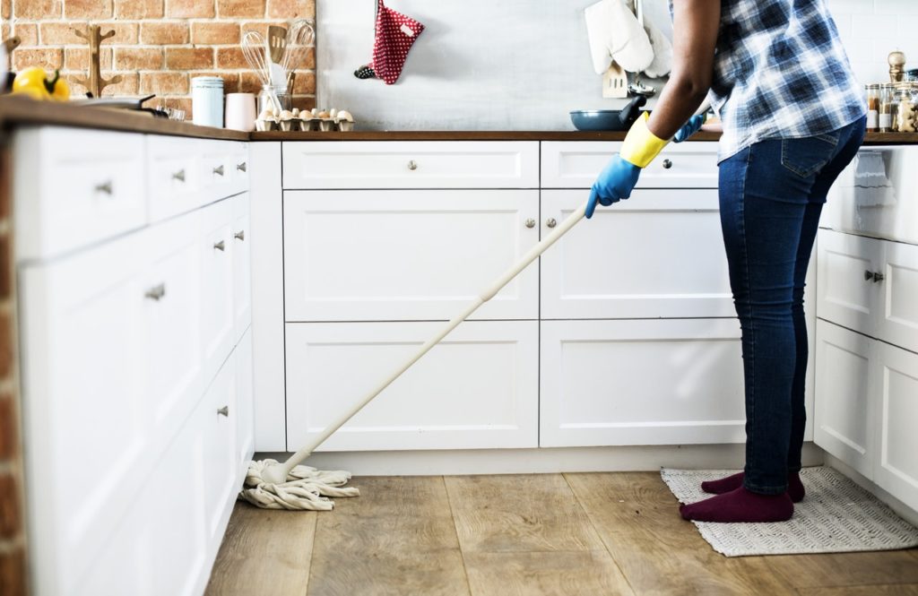 mopping the kitchen