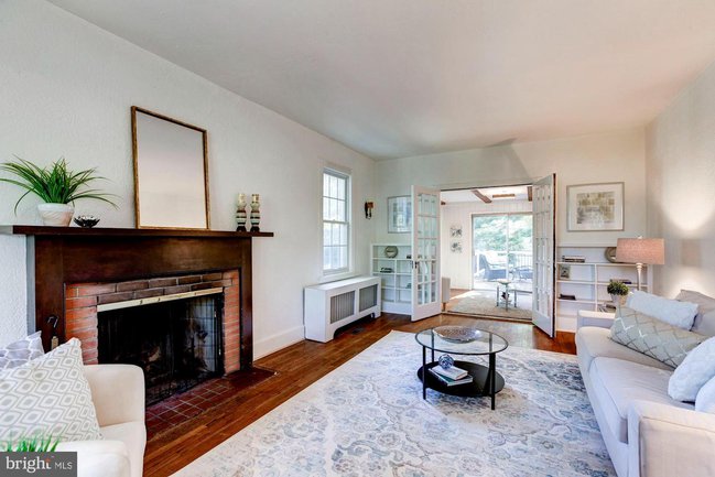 living room with a fireplace